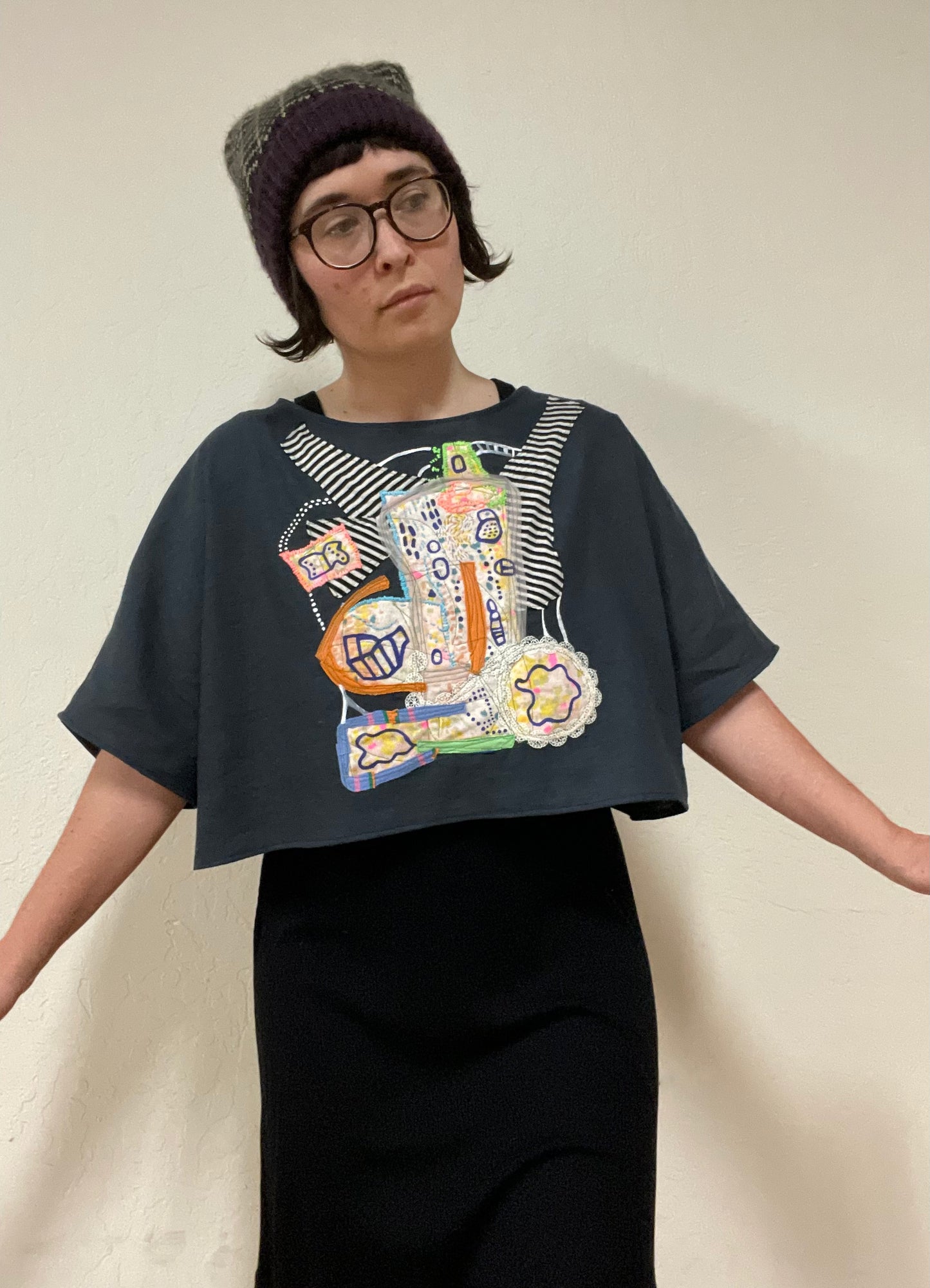 Juniper Tee / "colorful contemplation in the night"/ one-of-a-kind