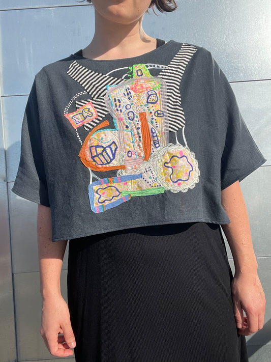Juniper Tee / "colorful contemplation in the night"/ one-of-a-kind