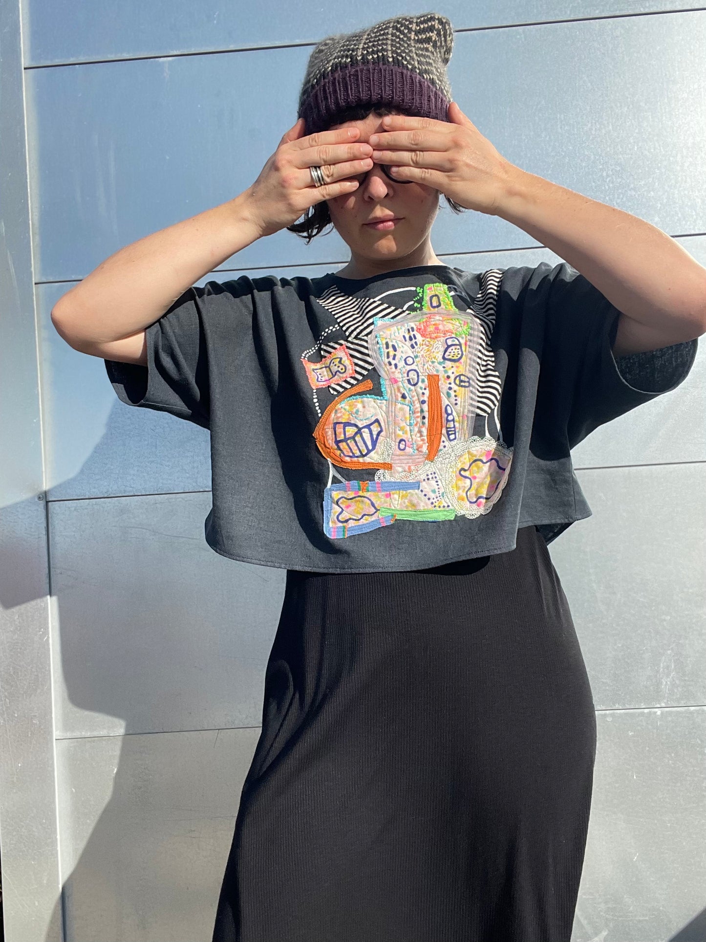 Juniper Tee / "colorful contemplation in the night"/ one-of-a-kind