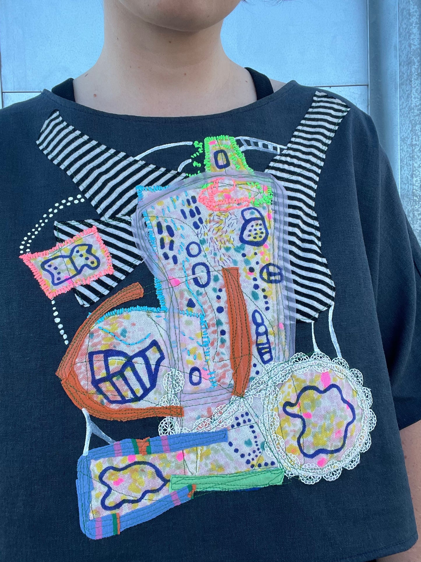 Juniper Tee / "colorful contemplation in the night"/ one-of-a-kind