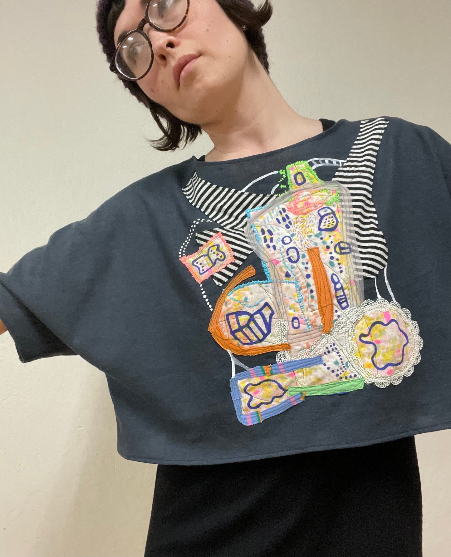 Juniper Tee / "colorful contemplation in the night"/ one-of-a-kind